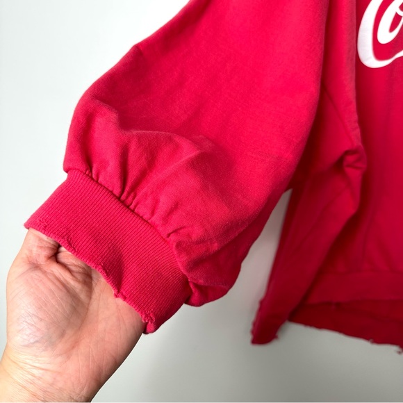 Coca-Cola Red Oversized Distressed Drop Shoulder 3/4 Sleeve V-Neck Sweatshirt - Picture 7 of 13